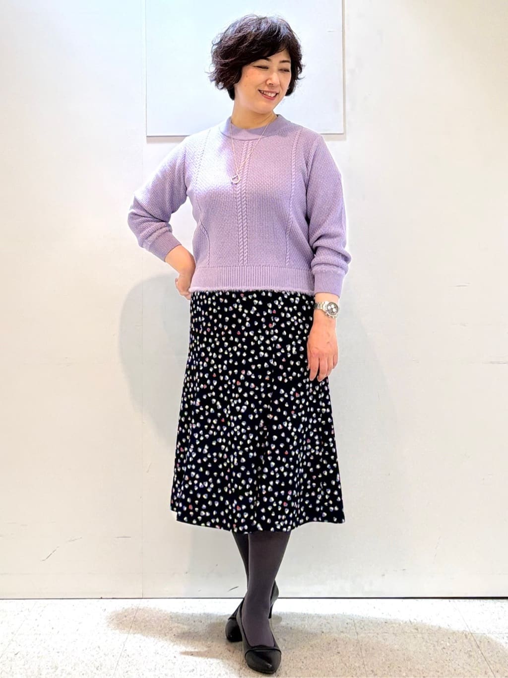 ヤスコさんの「Reflect｜【ほんのりラメ感◎】ケーブル柄ニット」を使ったコーディネート