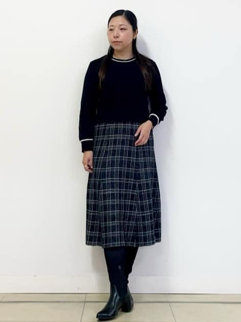 chisaさんの「Reflect｜【コートインでもすっきり◎】チェック柄ニットドッキングワンピース」を使ったコーディネート