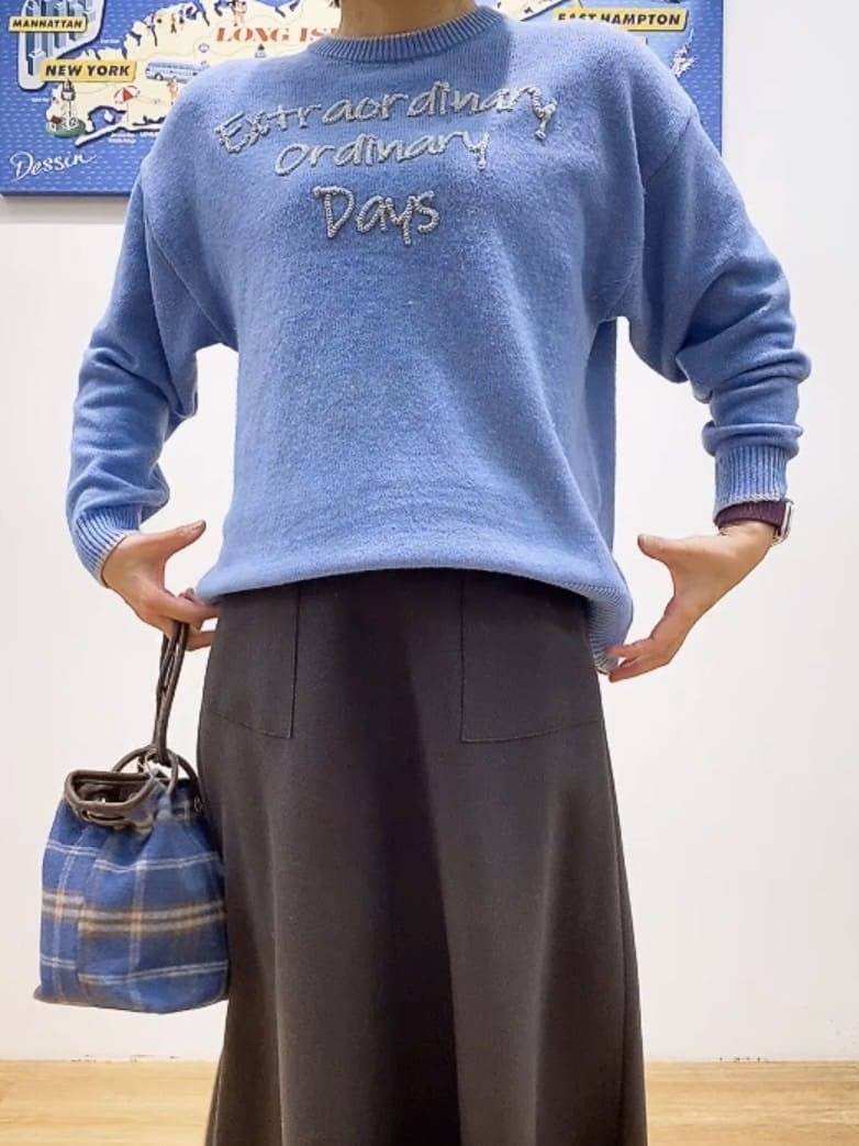 Hamaさんの「Dessin｜【洗える】ペイント風刺繍入り配色ラインニット」を使ったコーディネート
