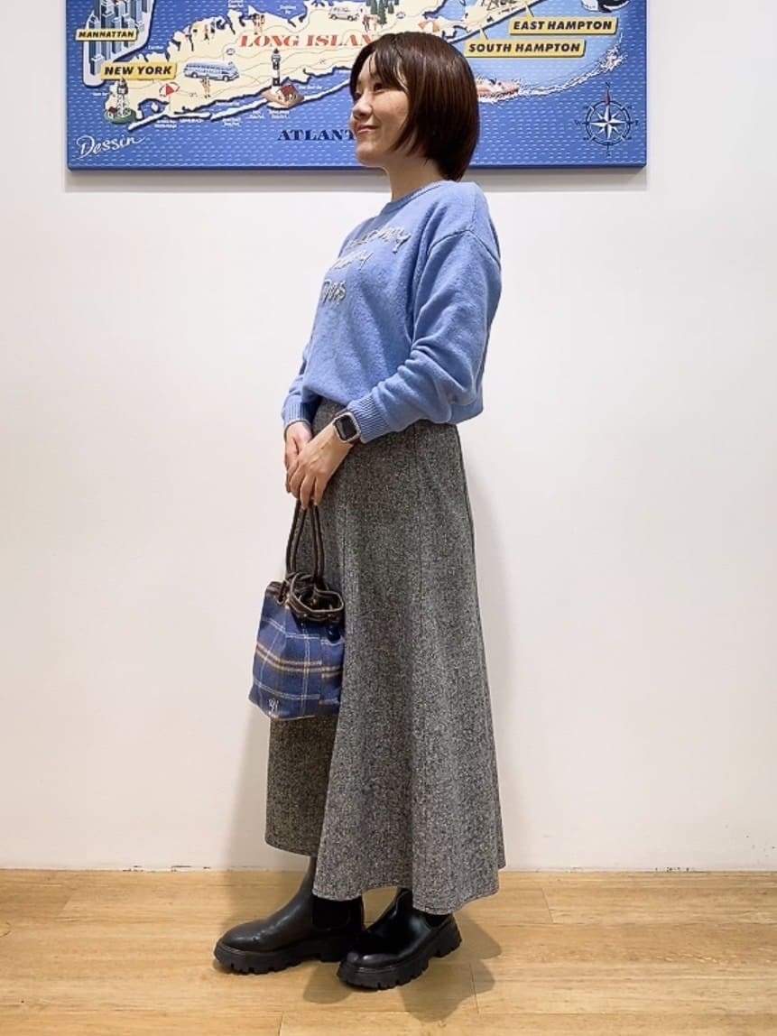Hamaさんの「Dessin｜【洗える】ペイント風刺繍入り配色ラインニット」を使ったコーディネート