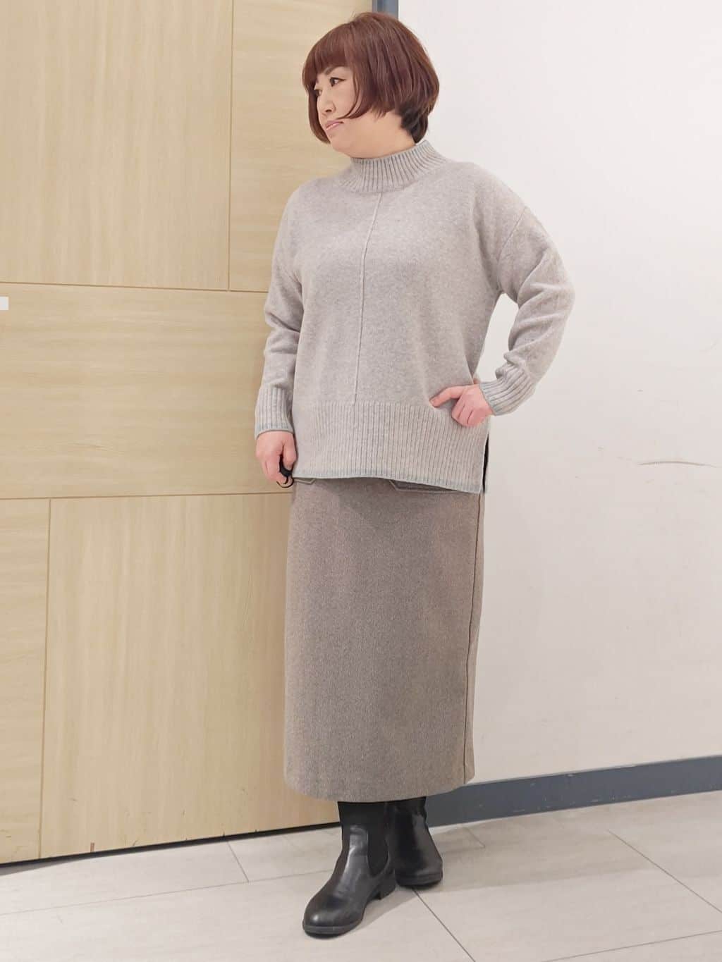 むぅポンさんの「grove｜【洗える】ふんわりウール混オーバーサイズニット」を使ったコーディネート