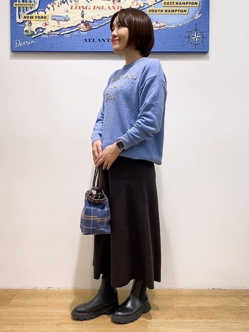 Hamaさんの「Dessin｜【洗える】ペイント風刺繍入り配色ラインニット」を使ったコーディネート