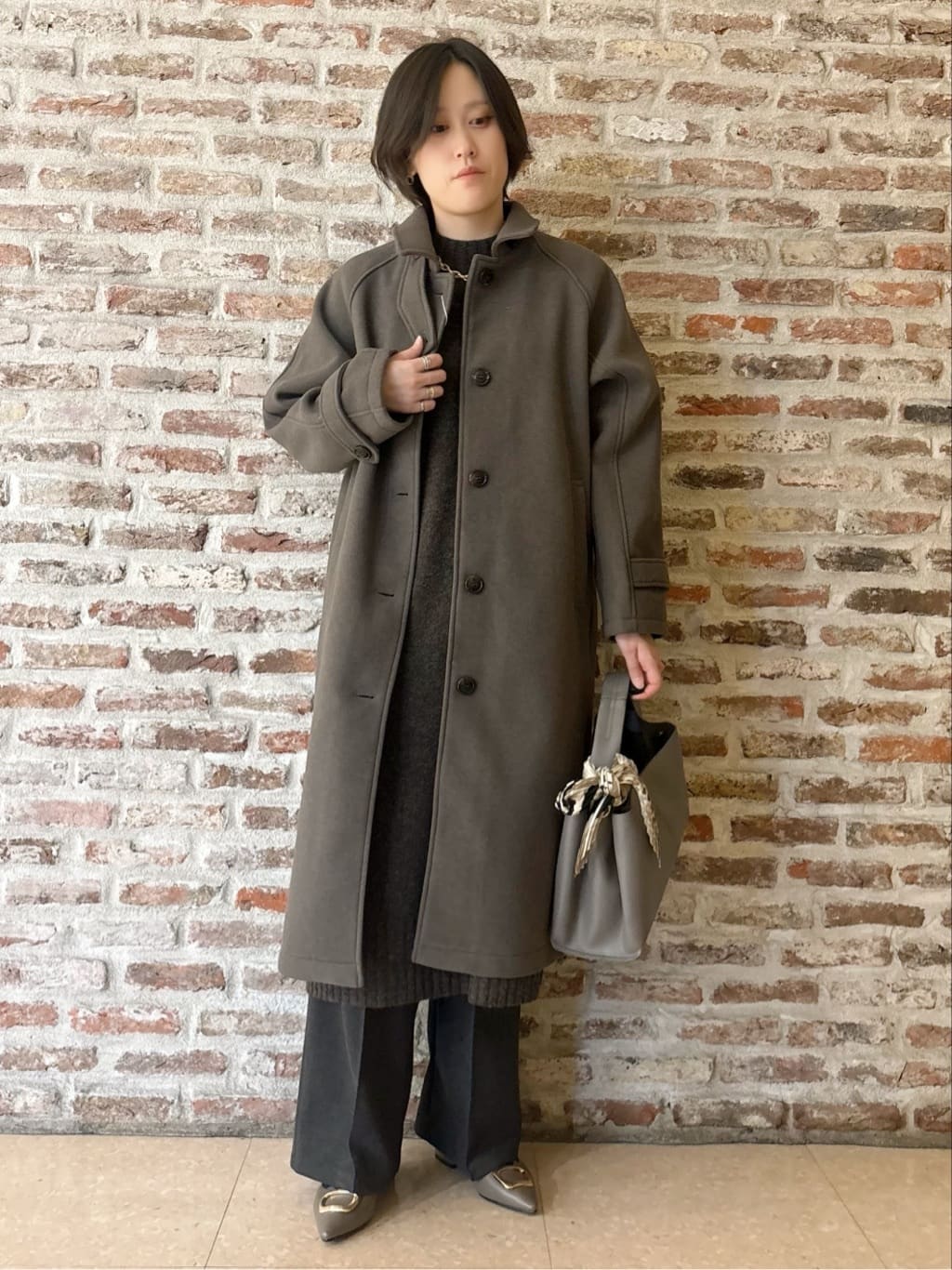 しばさんの「THE SHOP TK｜ジャージメルトンスタンドカラーコート」を使ったコーディネート