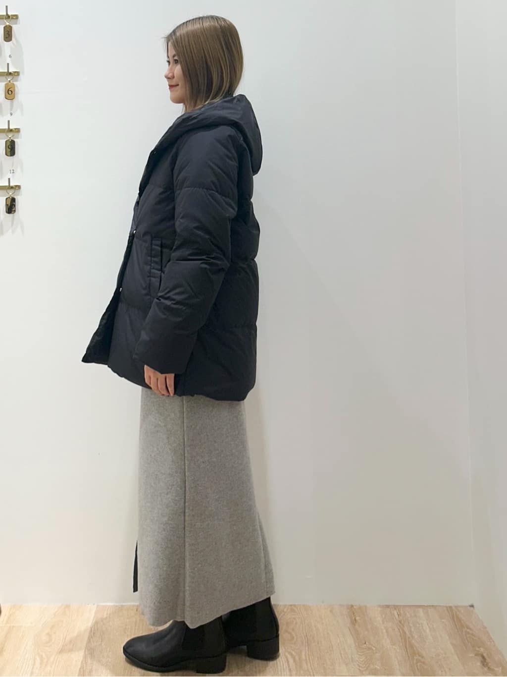 suzukaさんの「OPAQUE.CLIP｜撥水フードミドルダウンコート【防風／抗菌防臭／洗濯機OK】《S～LL》」を使ったコーディネート