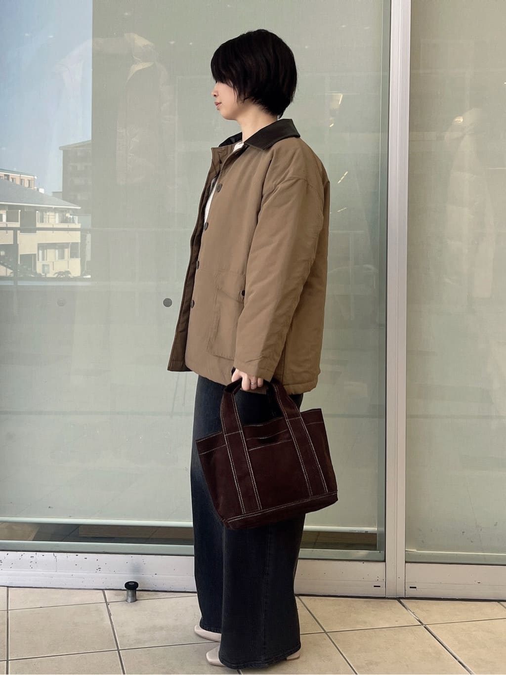 yo-koさんの「OPAQUE.CLIP｜《CLASSY掲載》ステンカラー中綿コート【洗濯機OK】」を使ったコーディネート