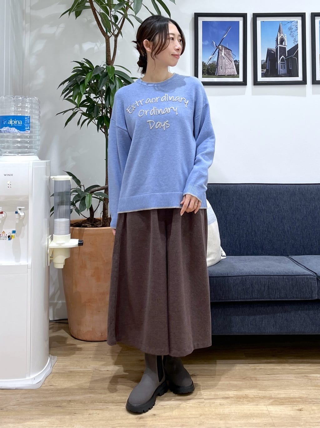 canaさんの「Dessin｜【洗える】ペイント風刺繍入り配色ラインニット」を使ったコーディネート