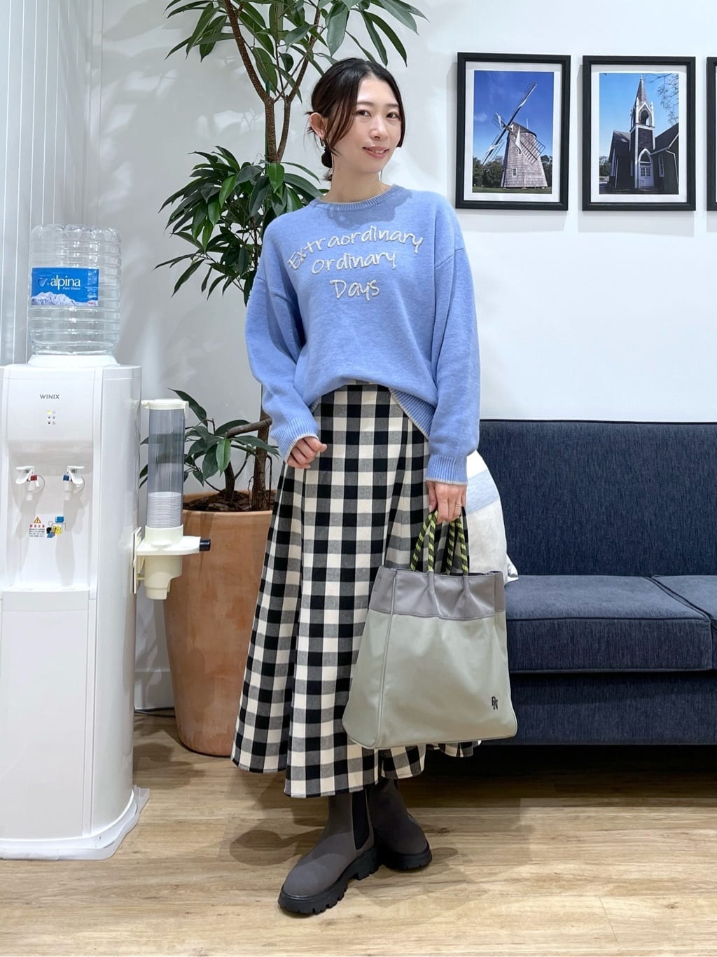 canaさんの「Dessin｜【洗える】ペイント風刺繍入り配色ラインニット」を使ったコーディネート
