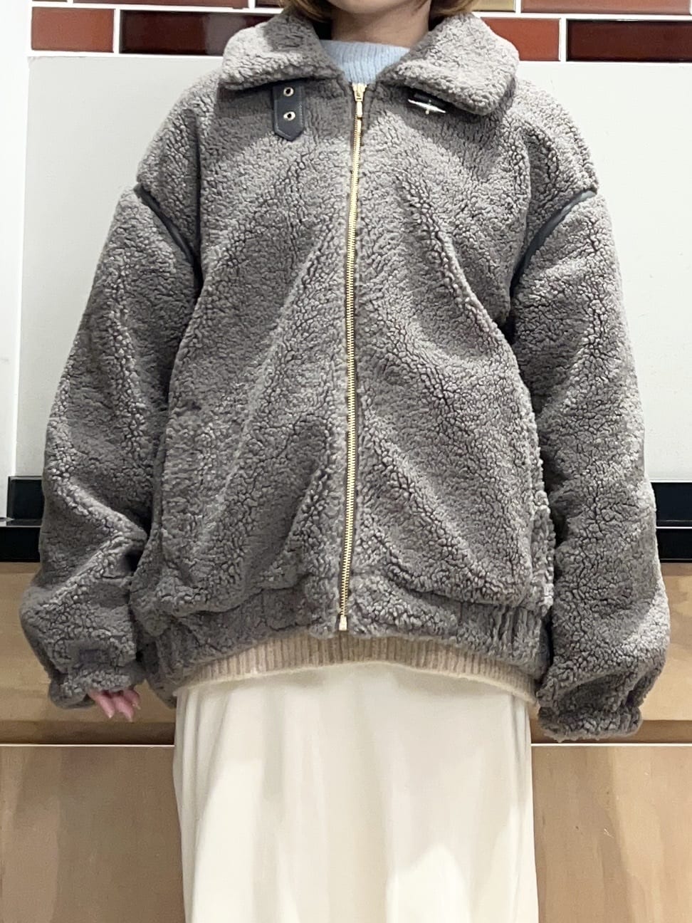 かのさんの「THE SHOP TK｜マシュマロタッチ ボアボンバージャケット」を使ったコーディネート