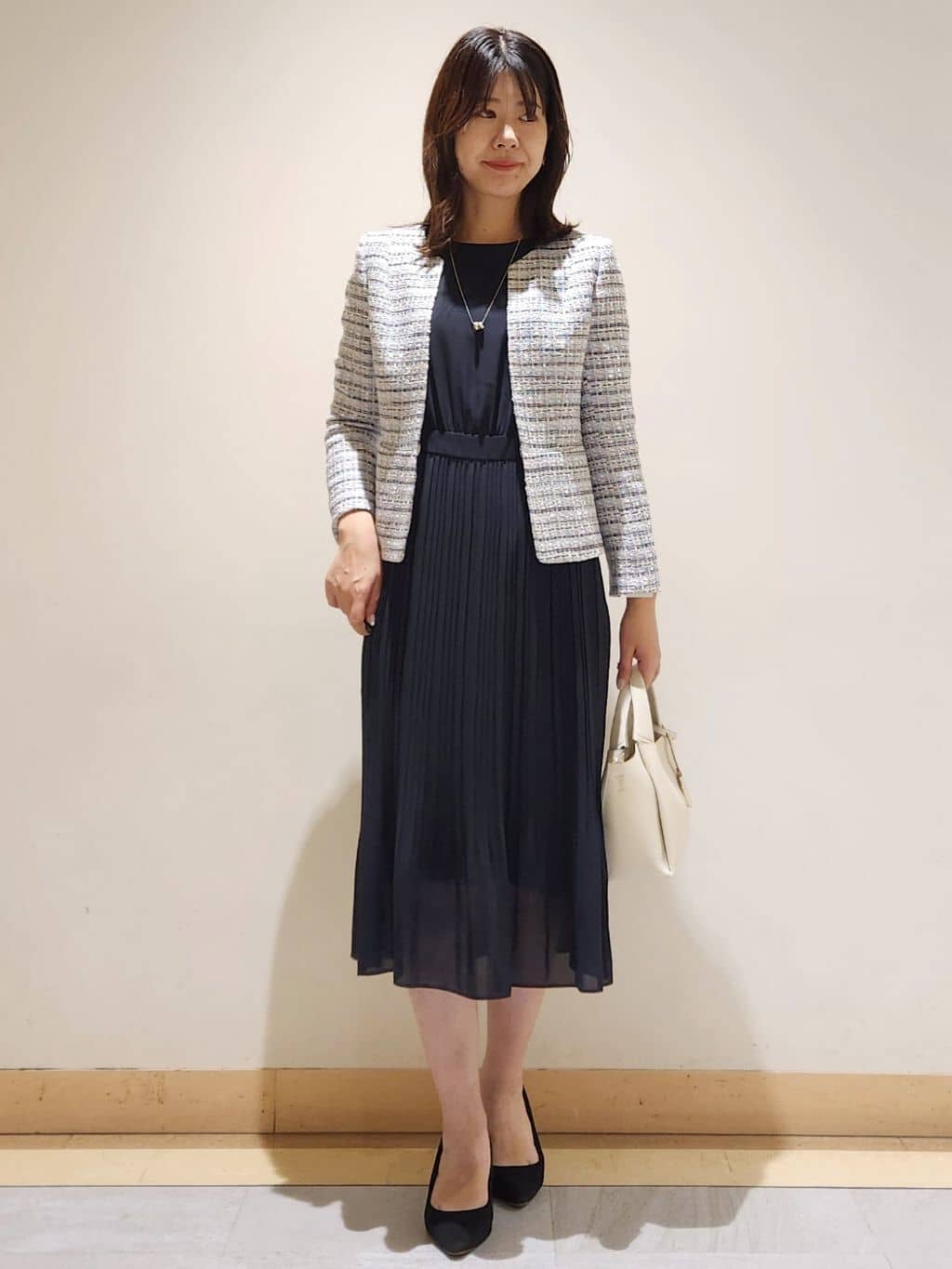 yukaさんの「COUP DE CHANCE｜【日本製】ツィードノーカラージャケット」を使ったコーディネート