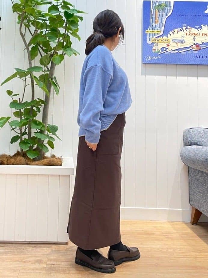 msatoさんの「Dessin｜【洗える】ペイント風刺繍入り配色ラインニット」を使ったコーディネート