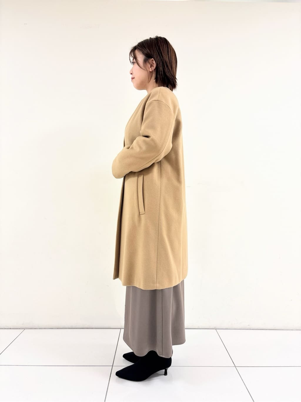 ayumiさんの「UNTITLED｜【日本製／通勤／フォーマル】カシミヤ混ノーカラーコート」を使ったコーディネート