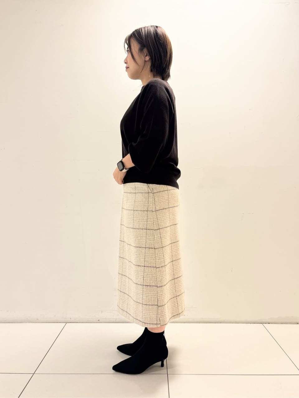 ayumiさんの「UNTITLED｜【ふんわり/タイト見え】グレンチェックスカート」を使ったコーディネート