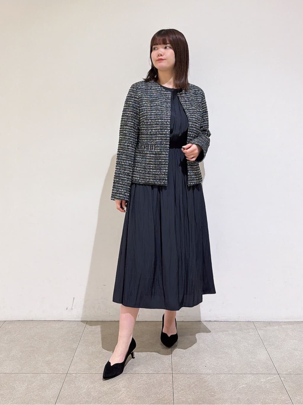 emikaさんの「INDIVI｜【セレモニー／洗える】ミックスツイードライトジャケット」を使ったコーディネート