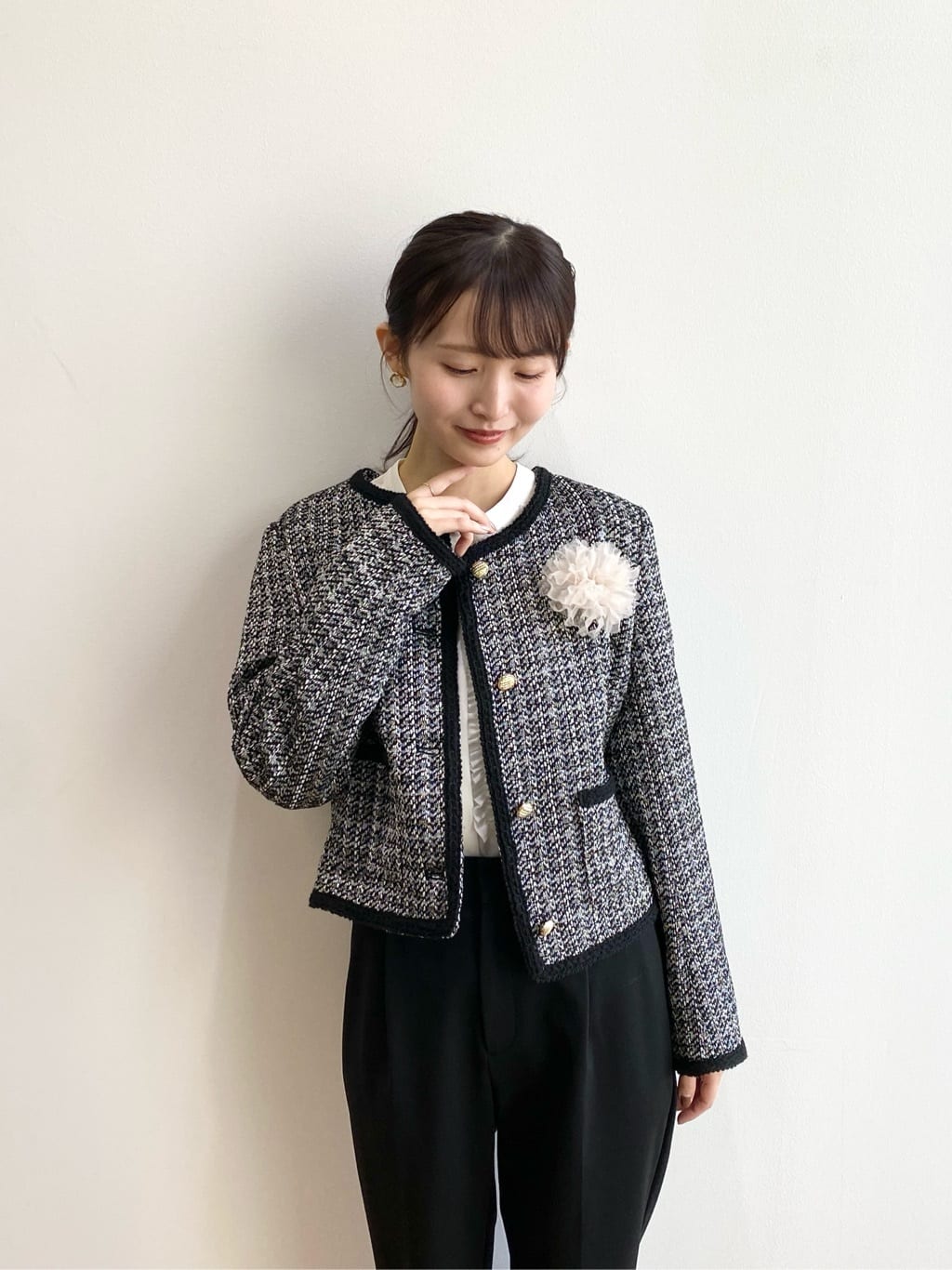 みさかさんの「index｜ファンシーツイードノーカラージャケット【洗える】」を使ったコーディネート