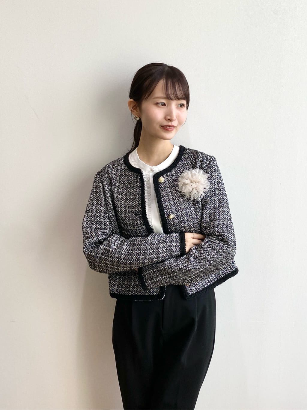 みさかさんの「index｜ファンシーツイードノーカラージャケット【洗える】」を使ったコーディネート