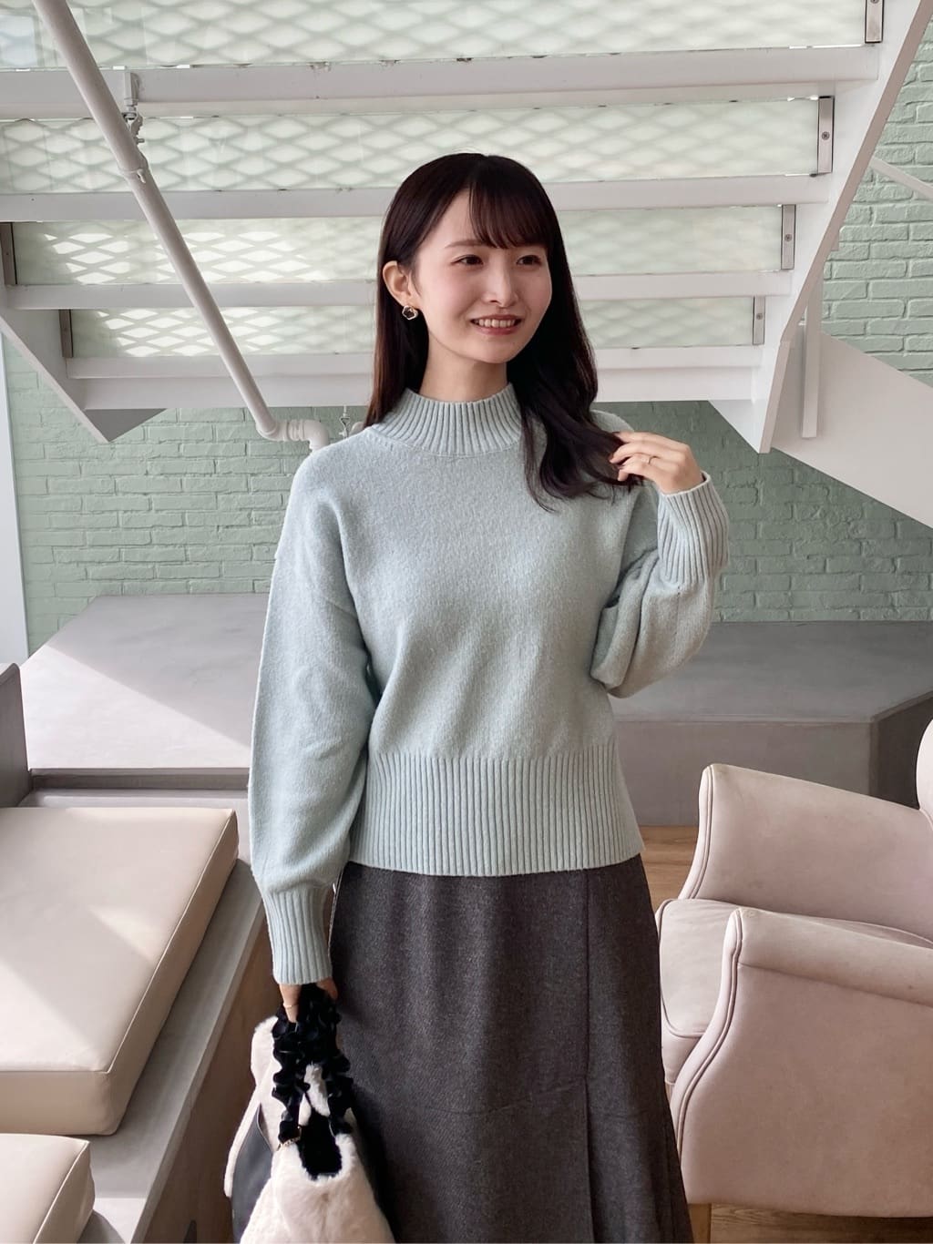 みさかさんの「index｜選べる2丈 ハイネックカラーミックスラメニット【洗濯機OK】」を使ったコーディネート