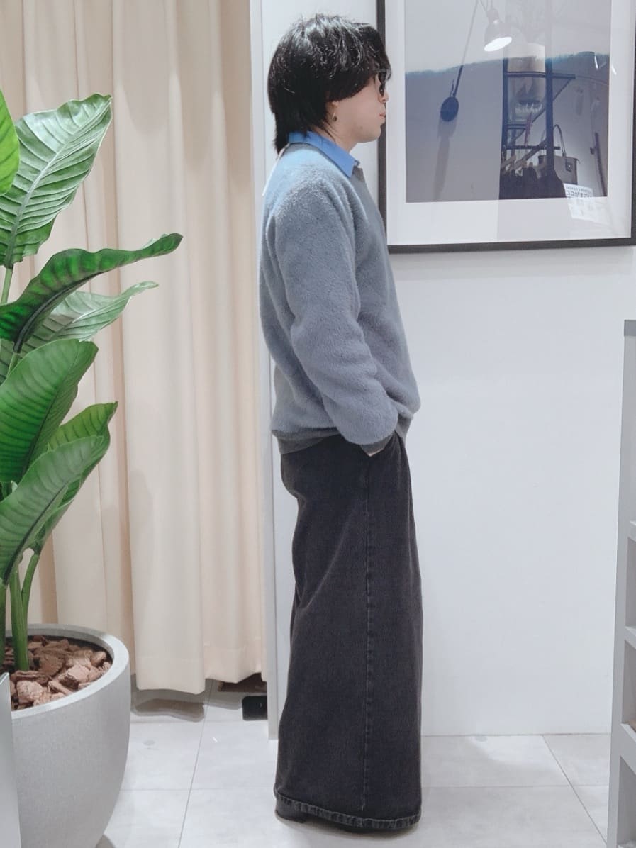 坂。さんの「THE SHOP TK｜【ふんわり心地いい肌触り】　ダイヤ柄シャギーニット」を使ったコーディネート