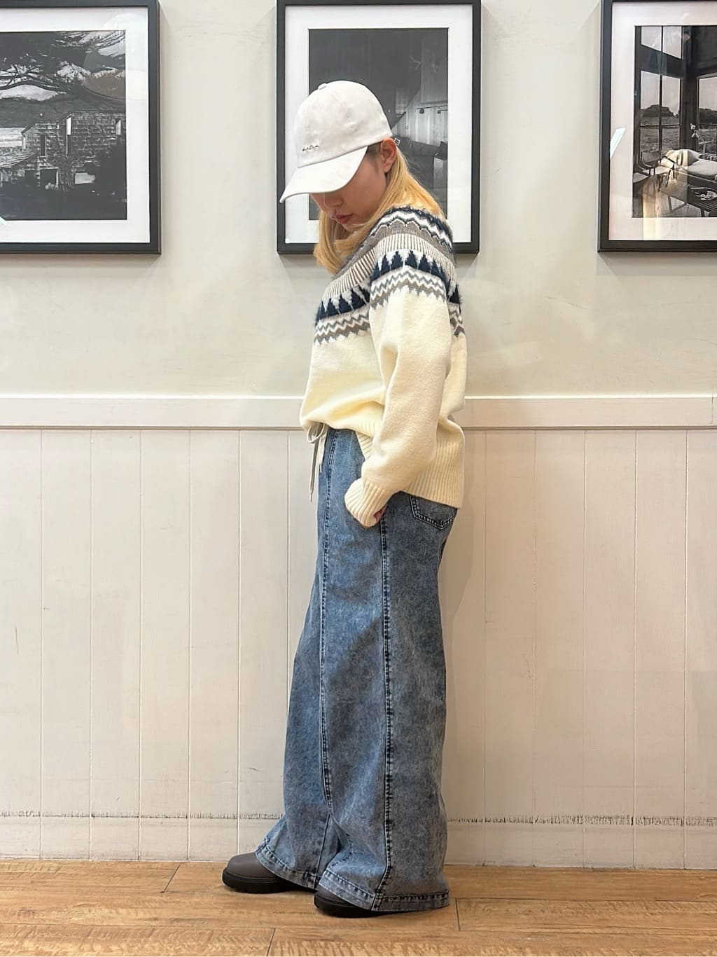 あんこさんの「SHOO･LA･RUE｜【洗濯機可/S-LL】配色が大人かわいい　フェアアイル柄求心ニット」を使ったコーディネート
