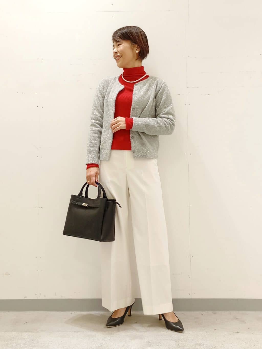 Kさんの「INDIVI｜【洗える】ラメニットカーディガン」を使ったコーディネート