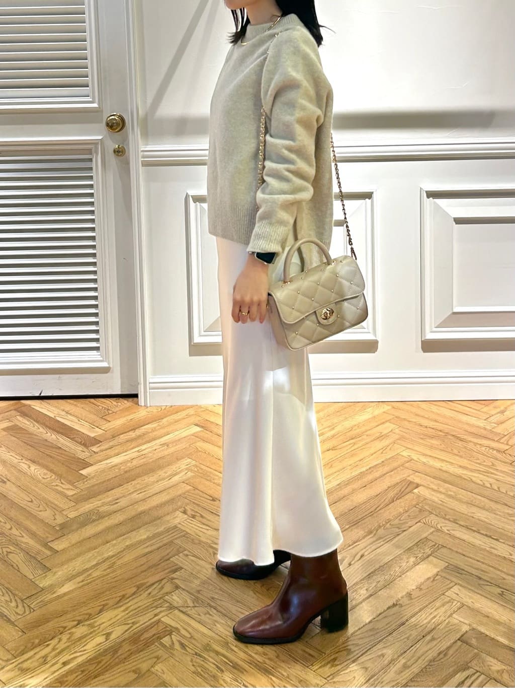 cocoさんの「DRESSTERIOR｜ストレッチヴィンテージサテンナロースカート」を使ったコーディネート