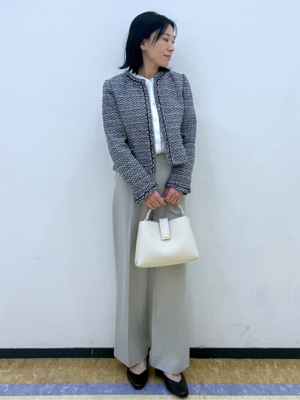 su.さんの「index｜《通勤／セットアップ対応》ノーカラーツイードジャケット【洗濯機OK】」を使ったコーディネート