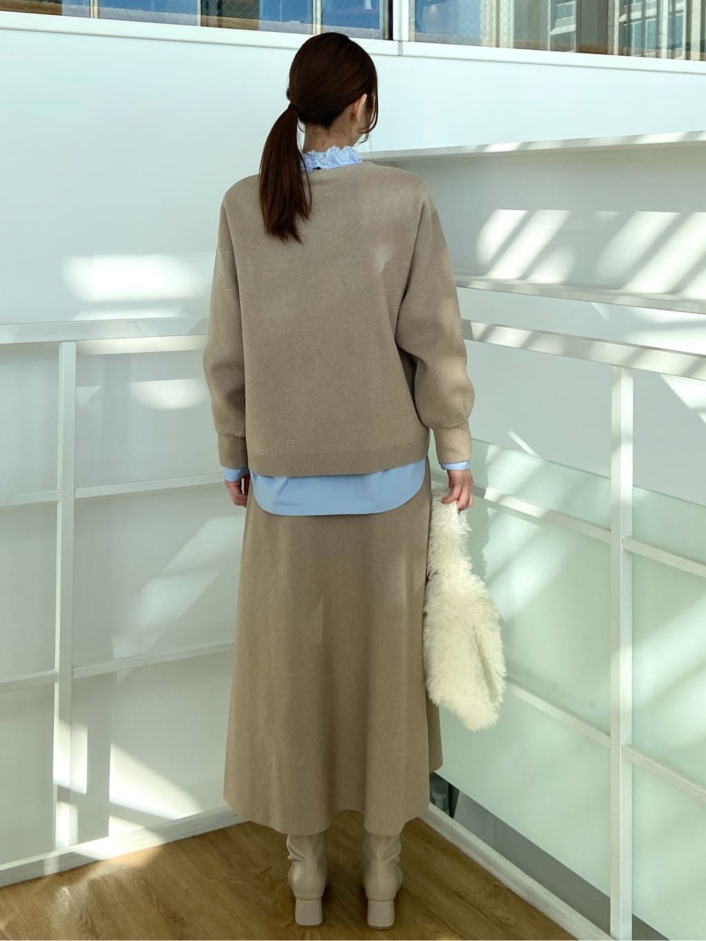 めぐさんの「OPAQUE.CLIP｜サイド編地切替ニットトップス／セットアップ対応【洗濯機OK】」を使ったコーディネート