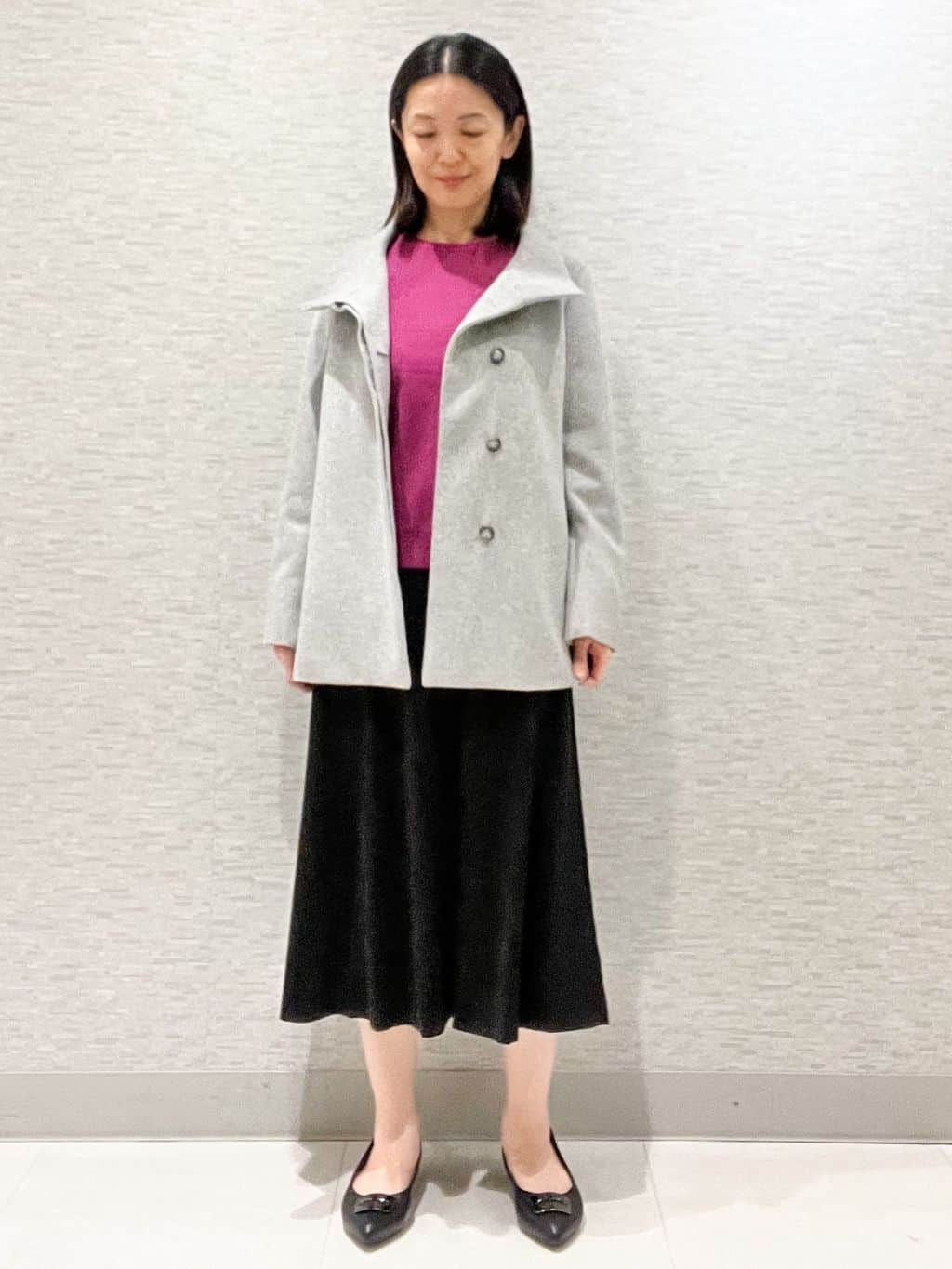 marikoさんの「Reflect｜【SS-4Lサイズ／衿が顔に当たらない◎】スタンドネックミドルコート」を使ったコーディネート