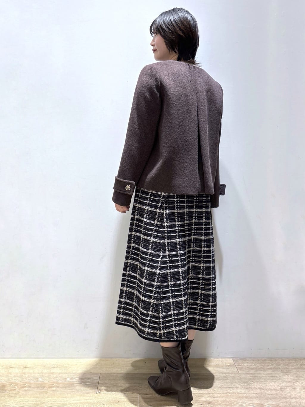 mizukiさんの「index｜チェックラメジャカードニットワンピース」を使ったコーディネート