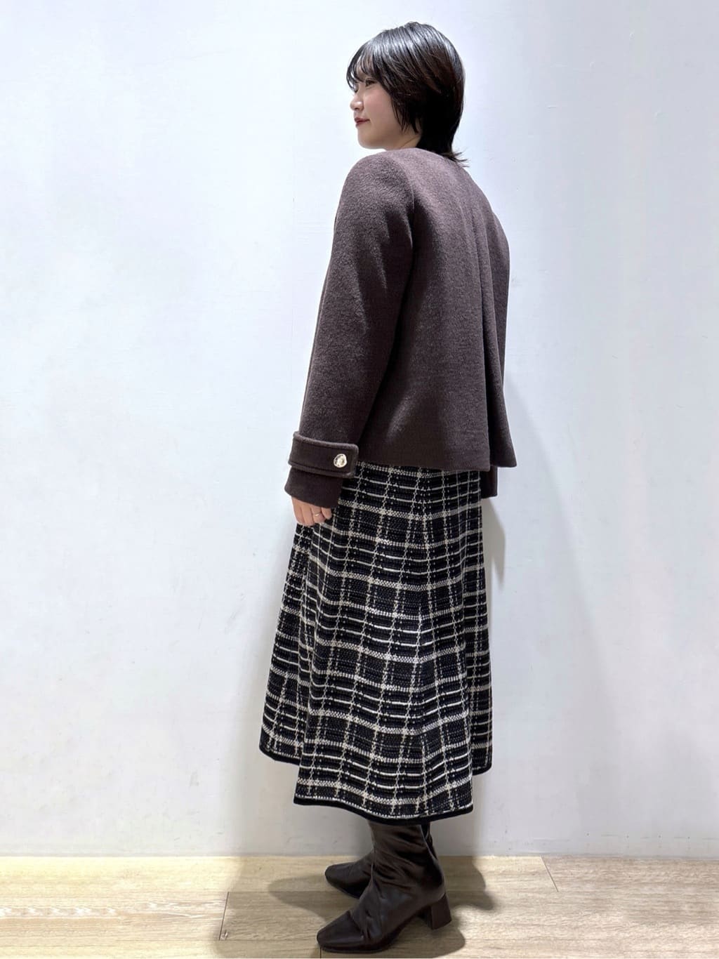 mizukiさんの「index｜チェックラメジャカードニットワンピース」を使ったコーディネート