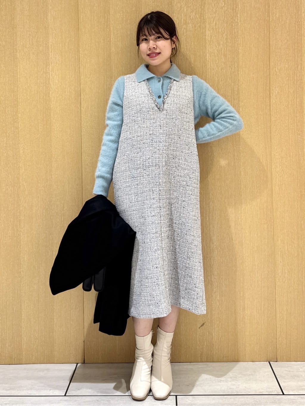 nanaさんの「UNTITLED｜【ふわふわニット/オンオフ使える】フォックスカシミヤ衿付きカーディガン」を使ったコーディネート