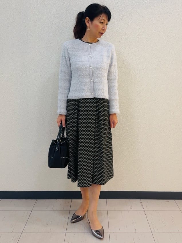 ⭐︎Eimi⭐︎さんの「Reflect｜【お食事会やお出かけに◎】ふんわりジャカード編みカーディガン」を使ったコーディネート