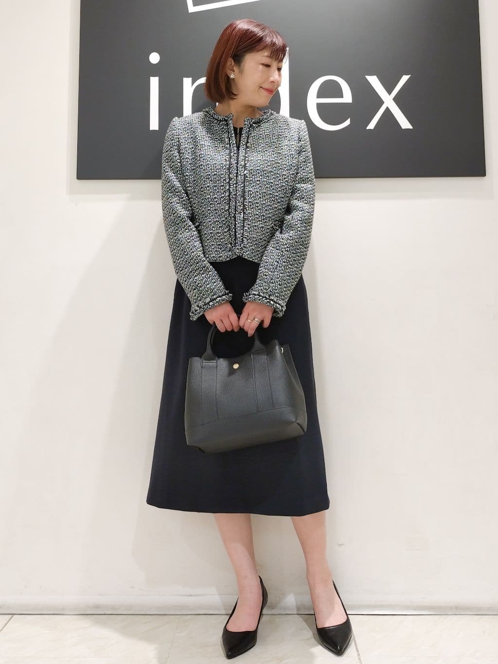 n.さんの「index｜《通勤／セットアップ対応》ノーカラーツイードジャケット【洗濯機OK】」を使ったコーディネート