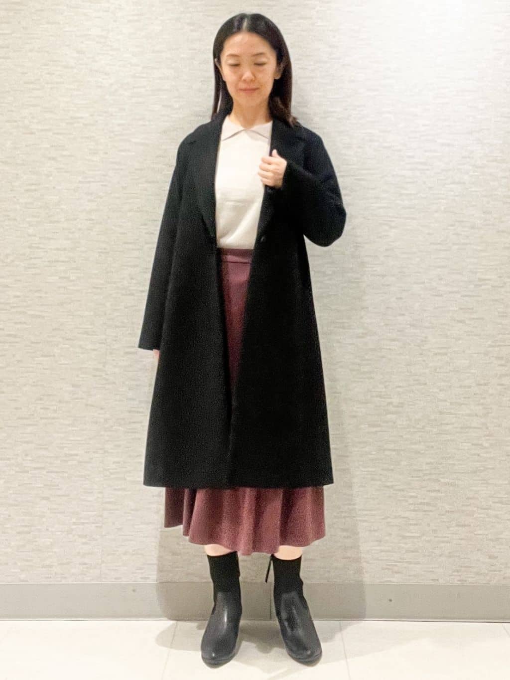 marikoさんの「Reflect｜【SS-4Lサイズ／選べる6色】テーラードカラーロングウール混コート」を使ったコーディネート