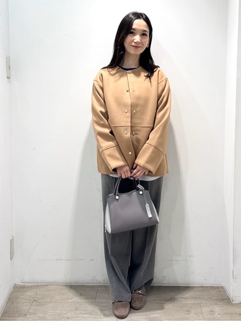 yuicciさんの「OPAQUE.CLIP｜ウールライクメルトンノーカラーコート【洗濯機洗い可】」を使ったコーディネート