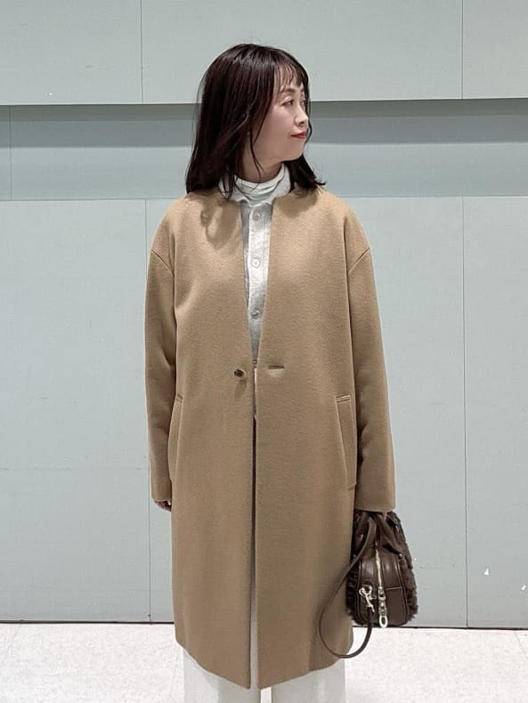 makiさんの「UNTITLED｜【日本製／通勤／フォーマル】カシミヤ混ノーカラーコート」を使ったコーディネート
