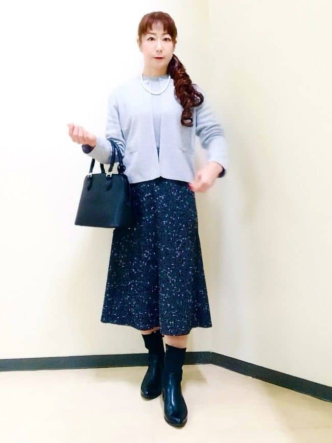 花さんの「Reflect｜【広がりすぎない／美シルエット◎】ツイードフレアスカート」を使ったコーディネート