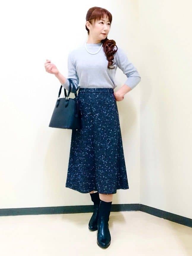 花さんの「Reflect｜【広がりすぎない／美シルエット◎】ツイードフレアスカート」を使ったコーディネート