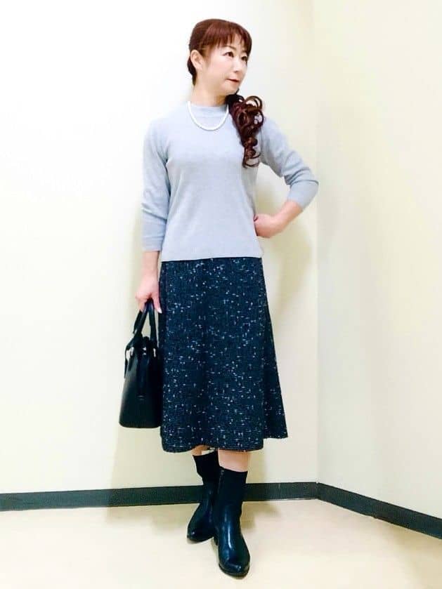 花さんの「Reflect｜【広がりすぎない／美シルエット◎】ツイードフレアスカート」を使ったコーディネート