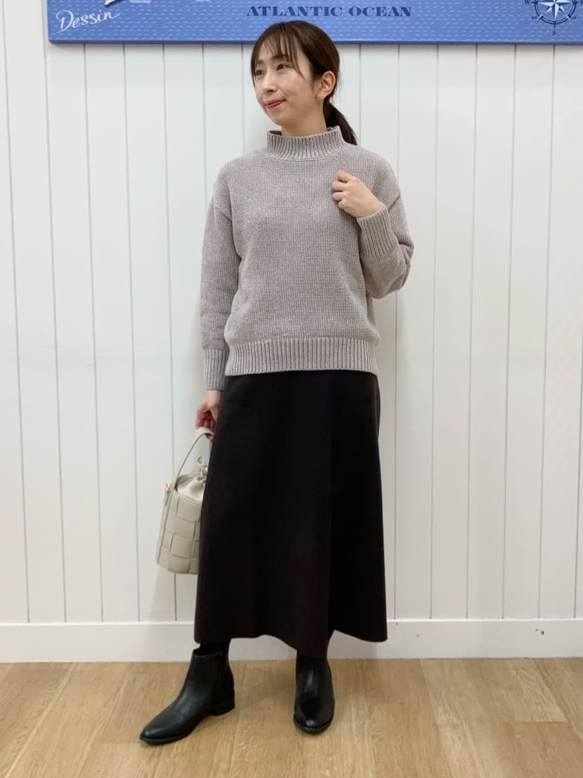 yoshiさんの「Dessin｜【洗える】ハイネックベロアモールニット」を使ったコーディネート