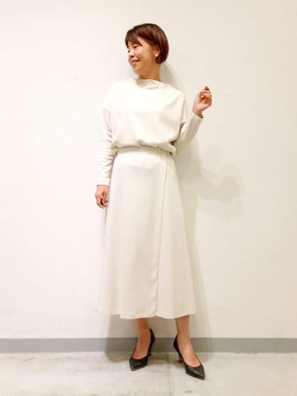 Kさんの「INDIVI｜【SETUP可能／洗える／UVケア】ライトジャージ セミフレアスカート」を使ったコーディネート