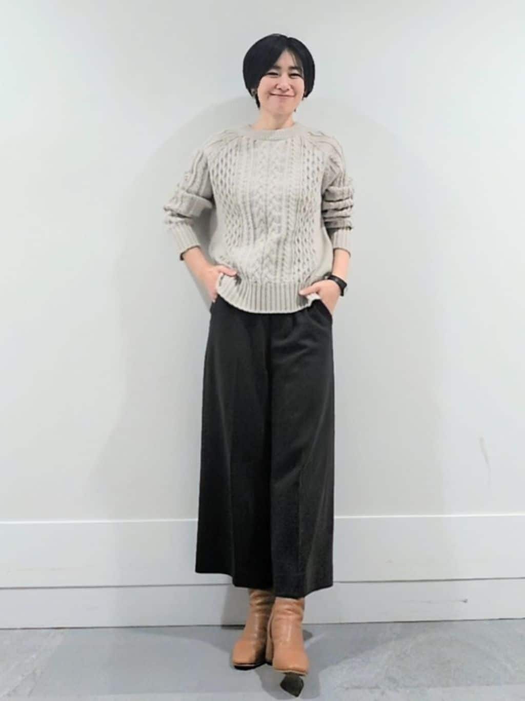 ミズタさんの「UNTITLED｜【洗える】スポンディッシュ ケーブル柄ニット」を使ったコーディネート