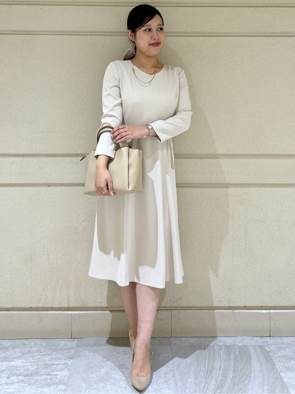 Momokaさんの「COUP DE CHANCE｜【手洗い可／日本製】ベルト付フレアーワンピース」を使ったコーディネート