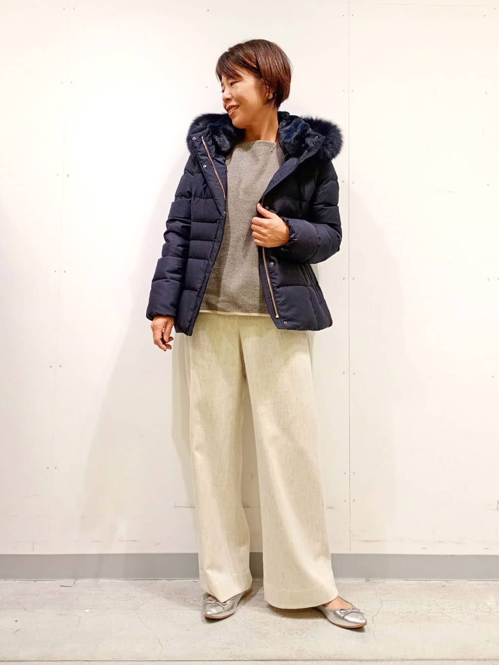 Kさんの「INDIVI｜【名品／撥水／抗菌防臭】ショート丈リサイクルダウンコート」を使ったコーディネート