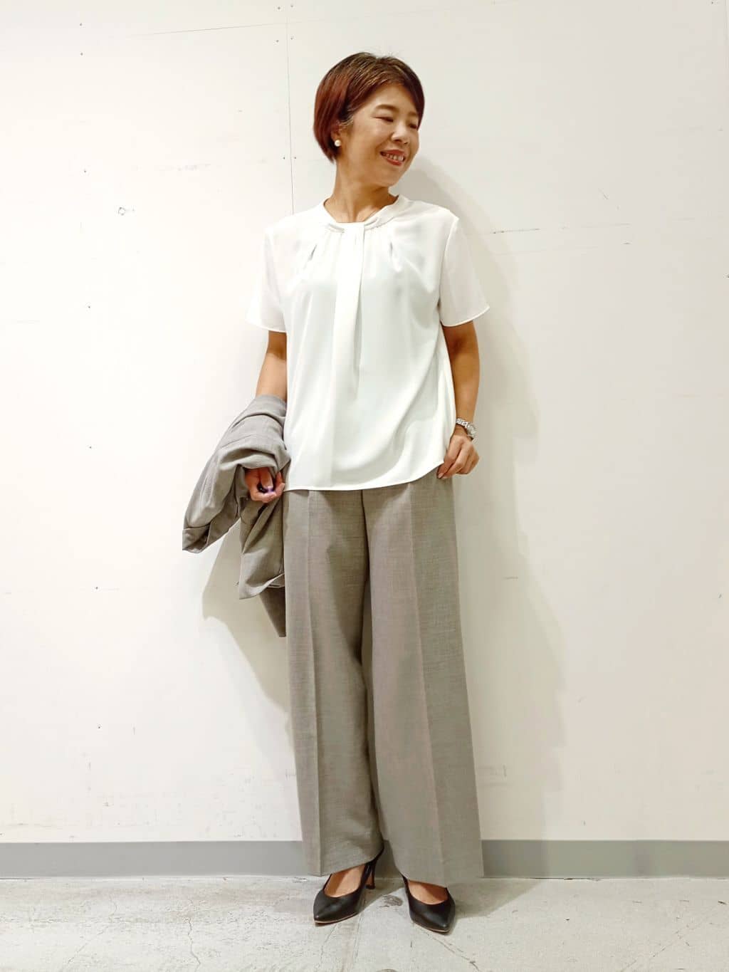 Kさんの「INDIVI｜【洗える／セットアップ可能】凹凸ストレッチ素材ダブルジャケット」を使ったコーディネート