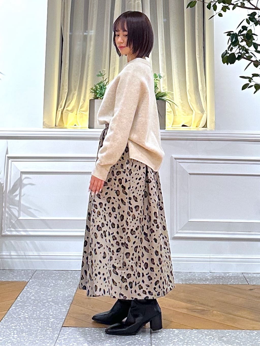 なべこさんの「DRESSTERIOR｜レオパードタックボリュームスカート」を使ったコーディネート