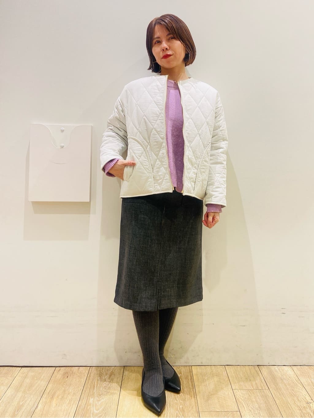 YUKOさんの「index｜モックネックボクシーラメニット【洗濯機OK】《7col》」を使ったコーディネート
