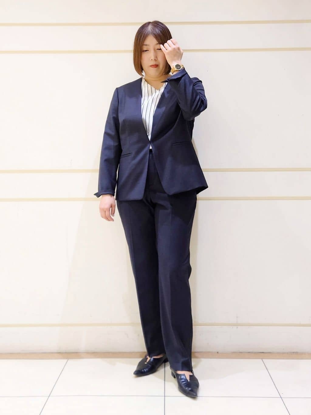 Itoさんの「INDIVI｜【日本製／スーツ／通勤】シルクウールストレッチ ノーカラージャケット」を使ったコーディネート