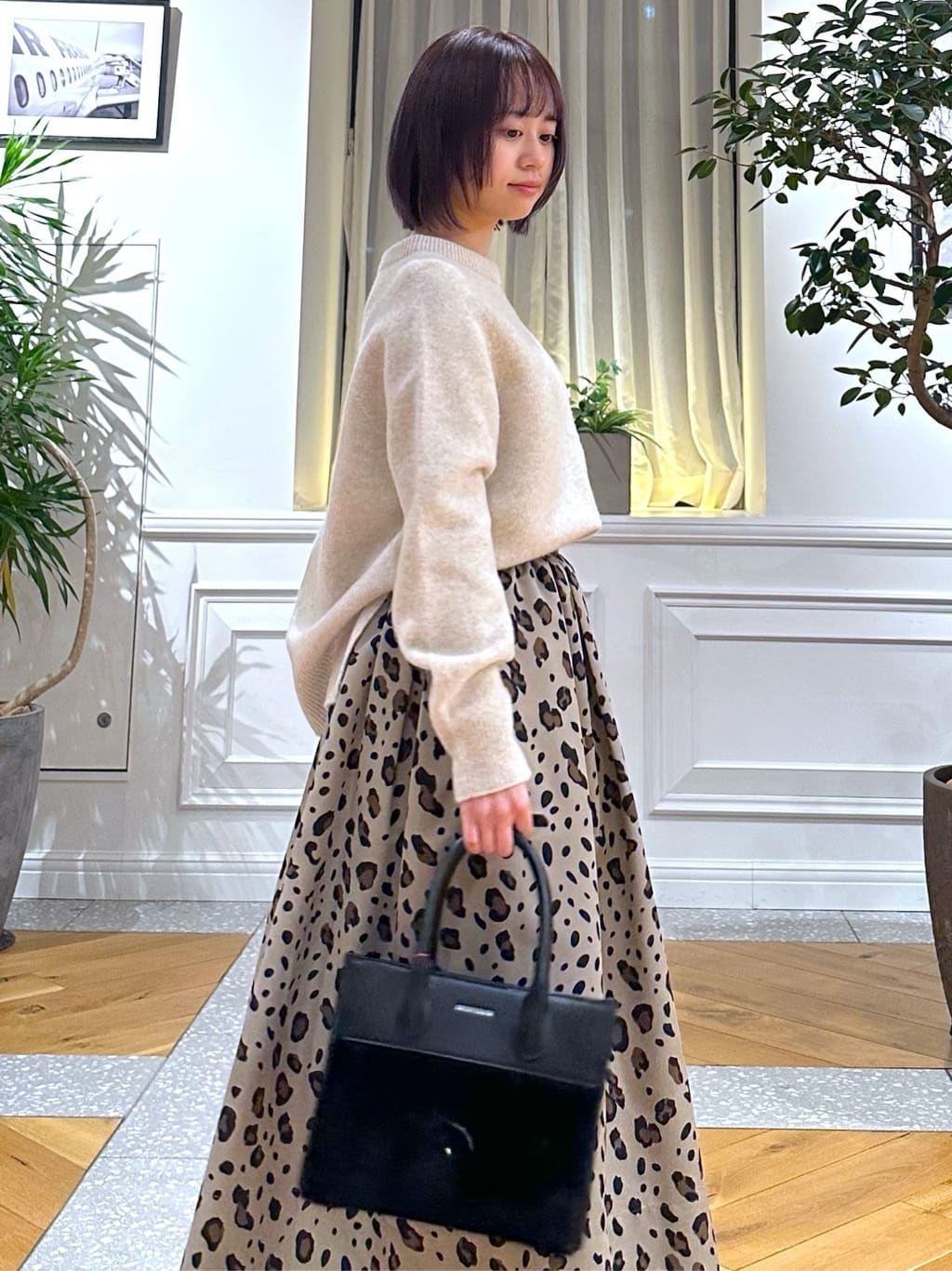 なべこさんの「DRESSTERIOR｜レオパードタックボリュームスカート」を使ったコーディネート