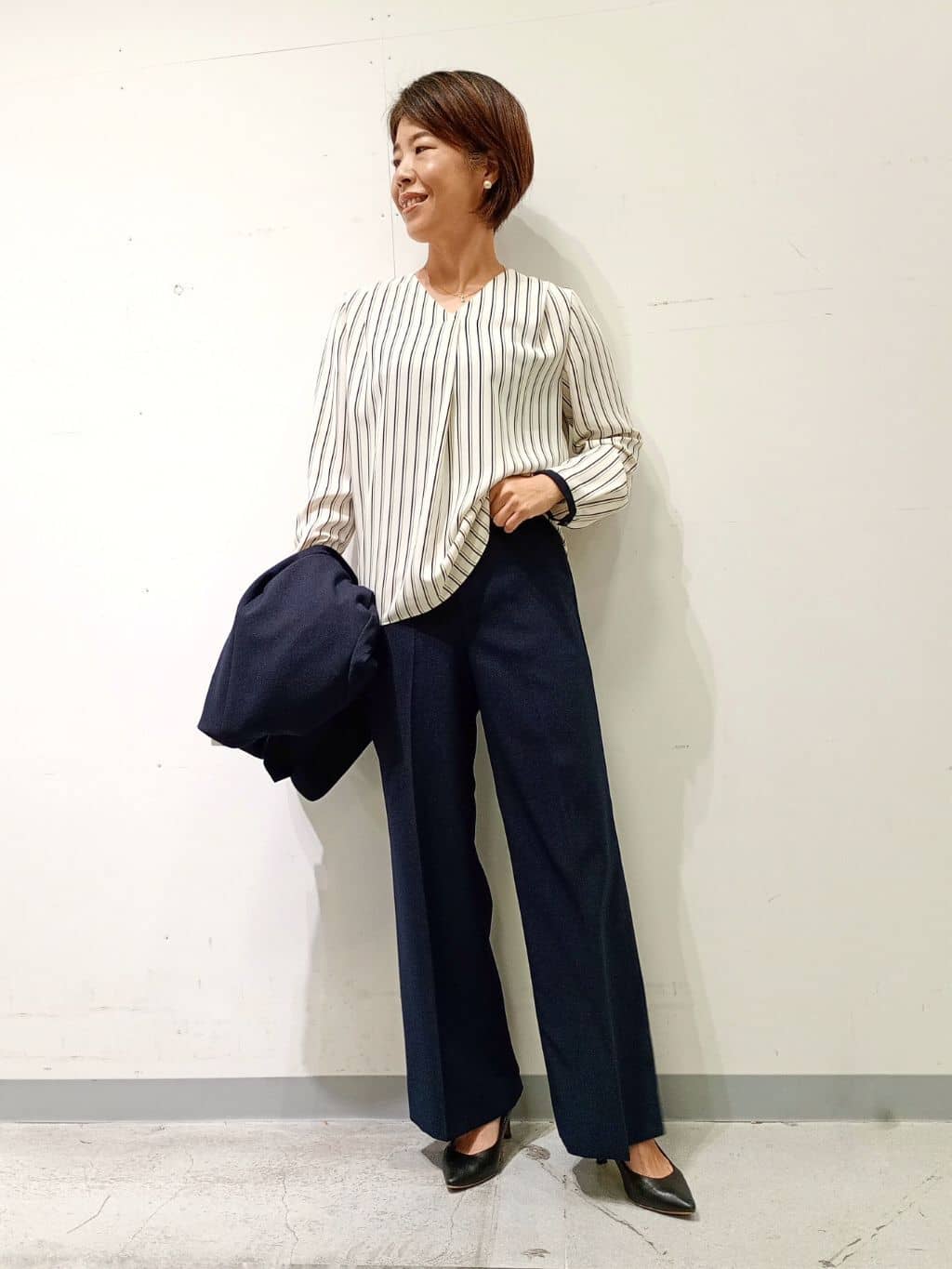 Kさんの「INDIVI｜【洗える／通勤／スーツ】メランジストレッチ ノーカラージャケット」を使ったコーディネート