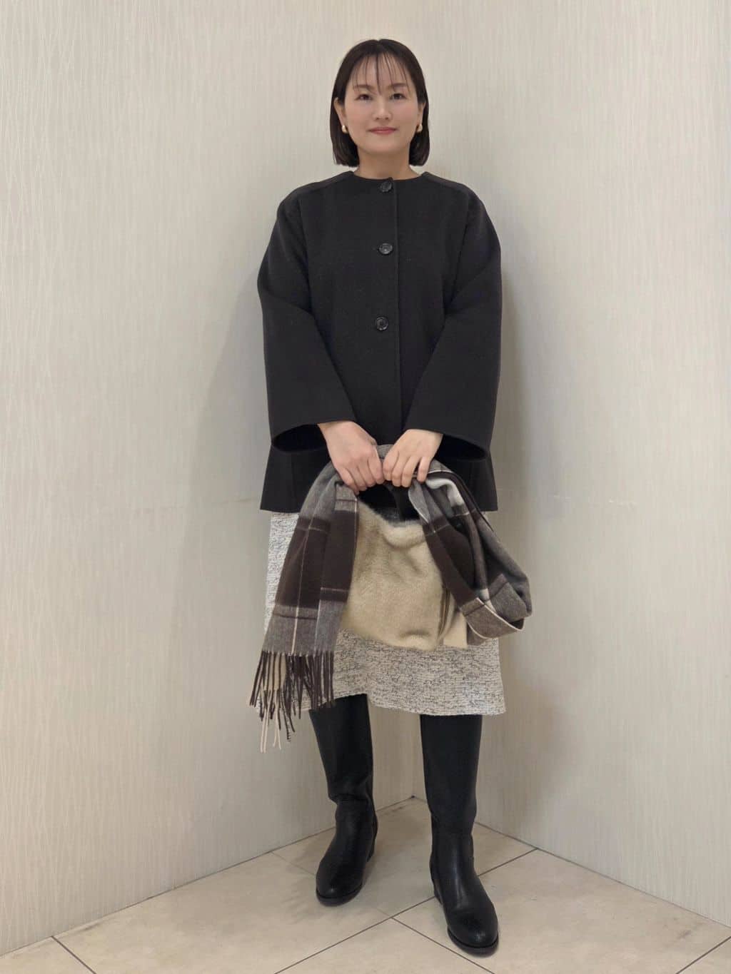 naokoさんの「UNTITLED｜【洗える/ストレッチ】ツイードジャージワンピース」を使ったコーディネート